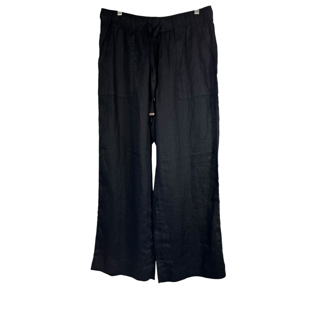 NWT Joie Sz L Pants 100% Linen Black Wide Leg Pull On Resort Work Casual New